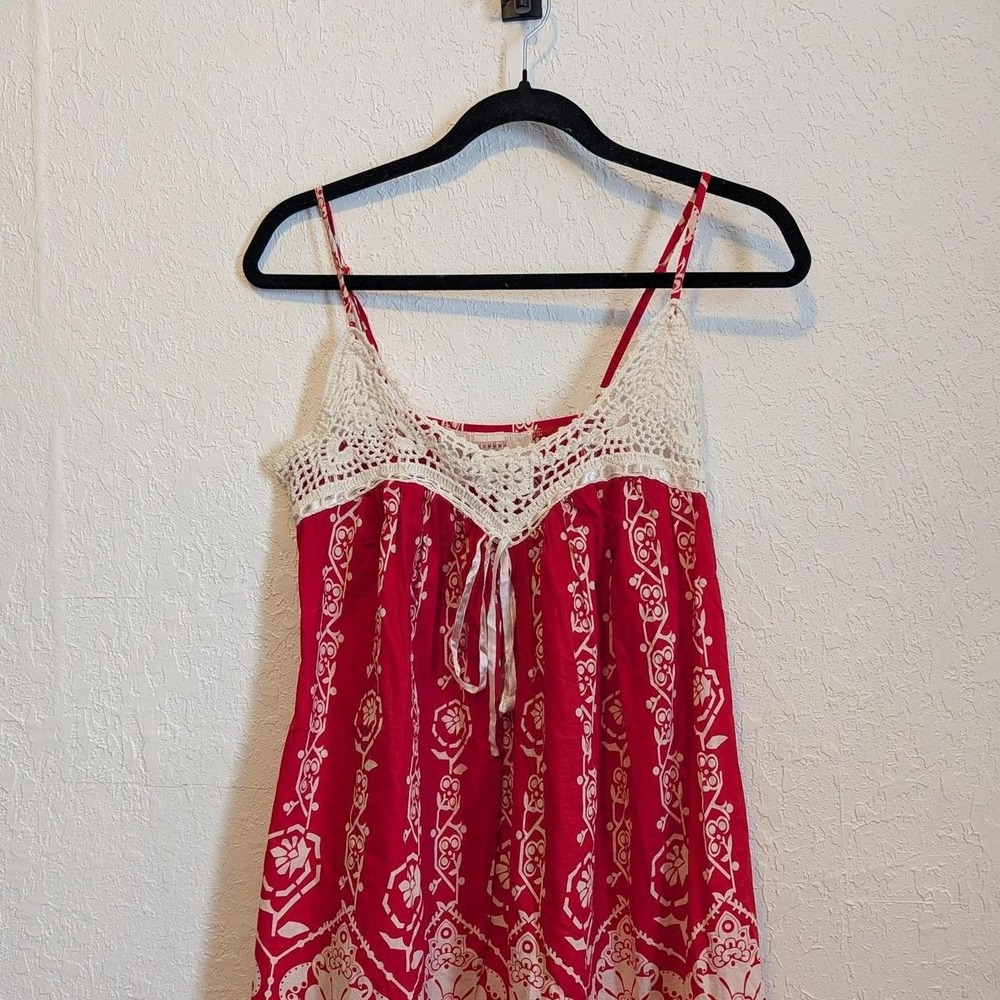 Womens Debbie Miller for Rigo Red Tank Top M Excellent Y2K Crochet Babydoll